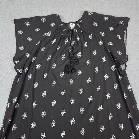 Old Navy Medium Black White Floral Boho Dress Flutter Sleeve Tassel Tie Neckline - Picture 5 of 13